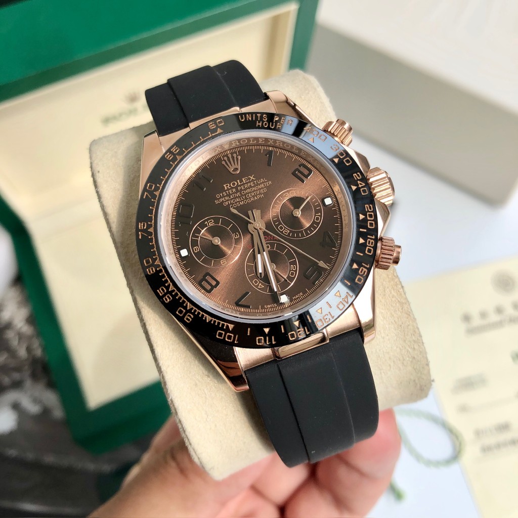 Rolex Daytona Chronograph Luxury Watch, 40mm 18K Rose Gold Case, Caliber 4130 Movement, Black Rubber Strap