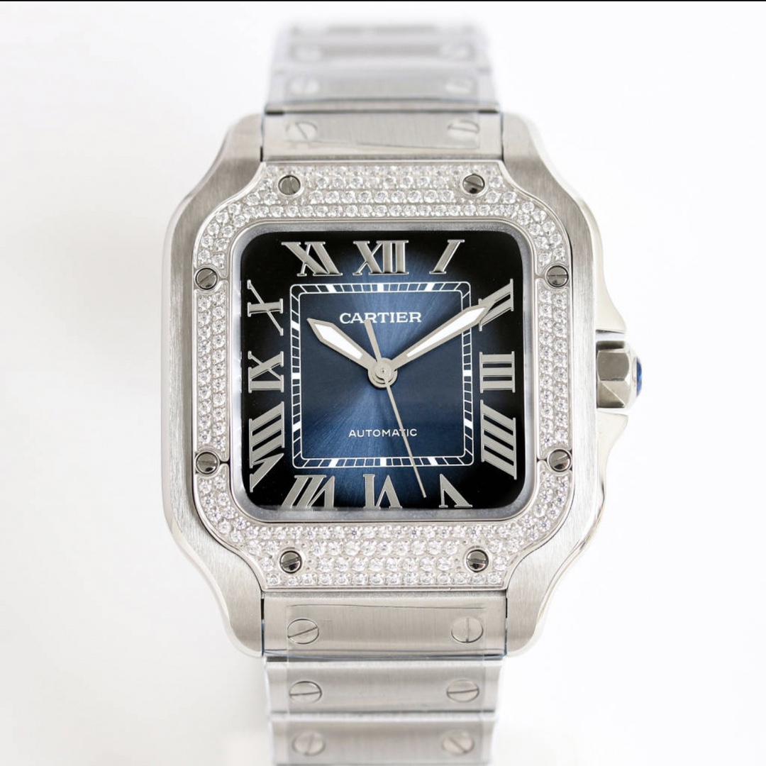 Cartier Santos de Cartier 39.8mm Watch, Calibre 1847 MC, Diamond-Set Bezel