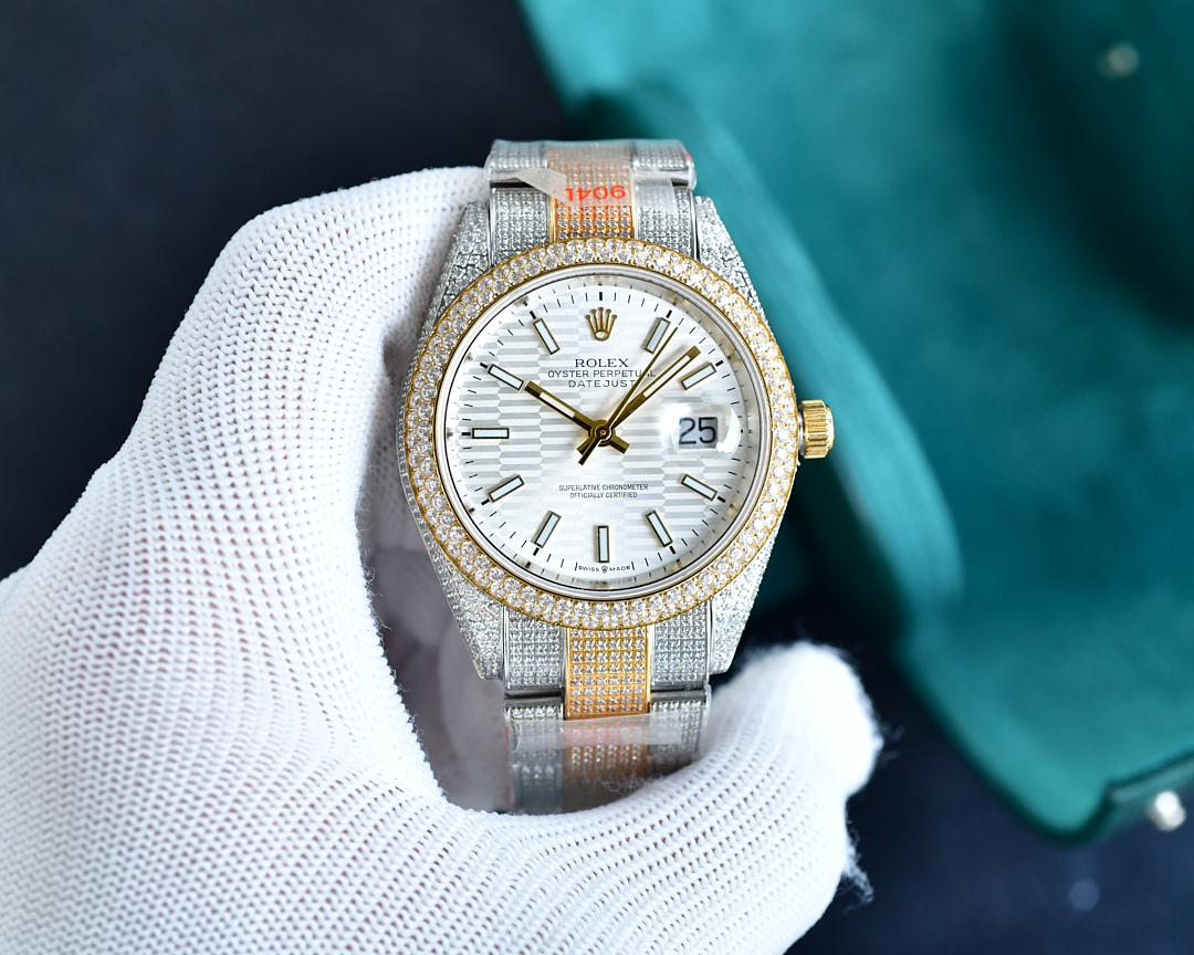 Rolex Datejust Luxury Watch, 41mm Stainless Steel & 18K Yellow Gold Case with Full Diamond Setting, Automatic Movement, Stainless Steel & 18K Yellow Gold Diamond - Set Bracelet