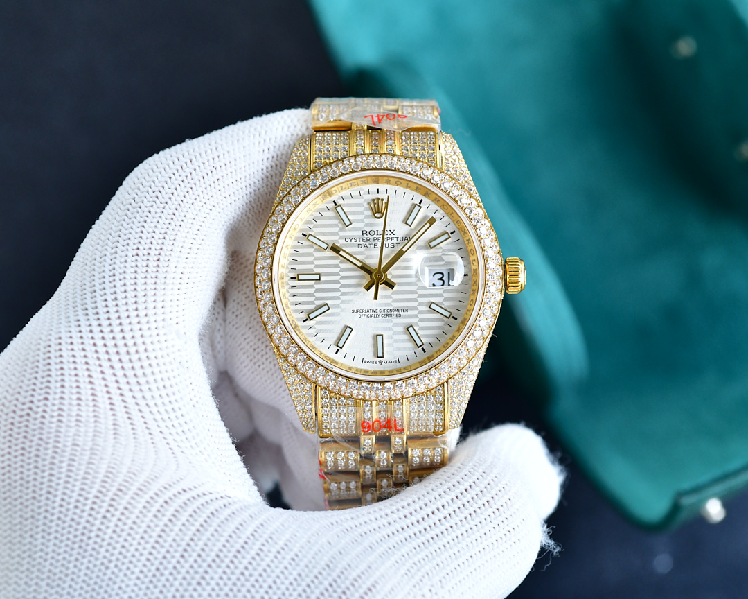 Rolex Datejust Luxury Watch, 41mm 18K Yellow Gold Case with Full Diamond Setting, Automatic Movement, 18K Yellow Gold Diamond - Set Bracelet (Silver - Toned Dial with Index Hour Markers)