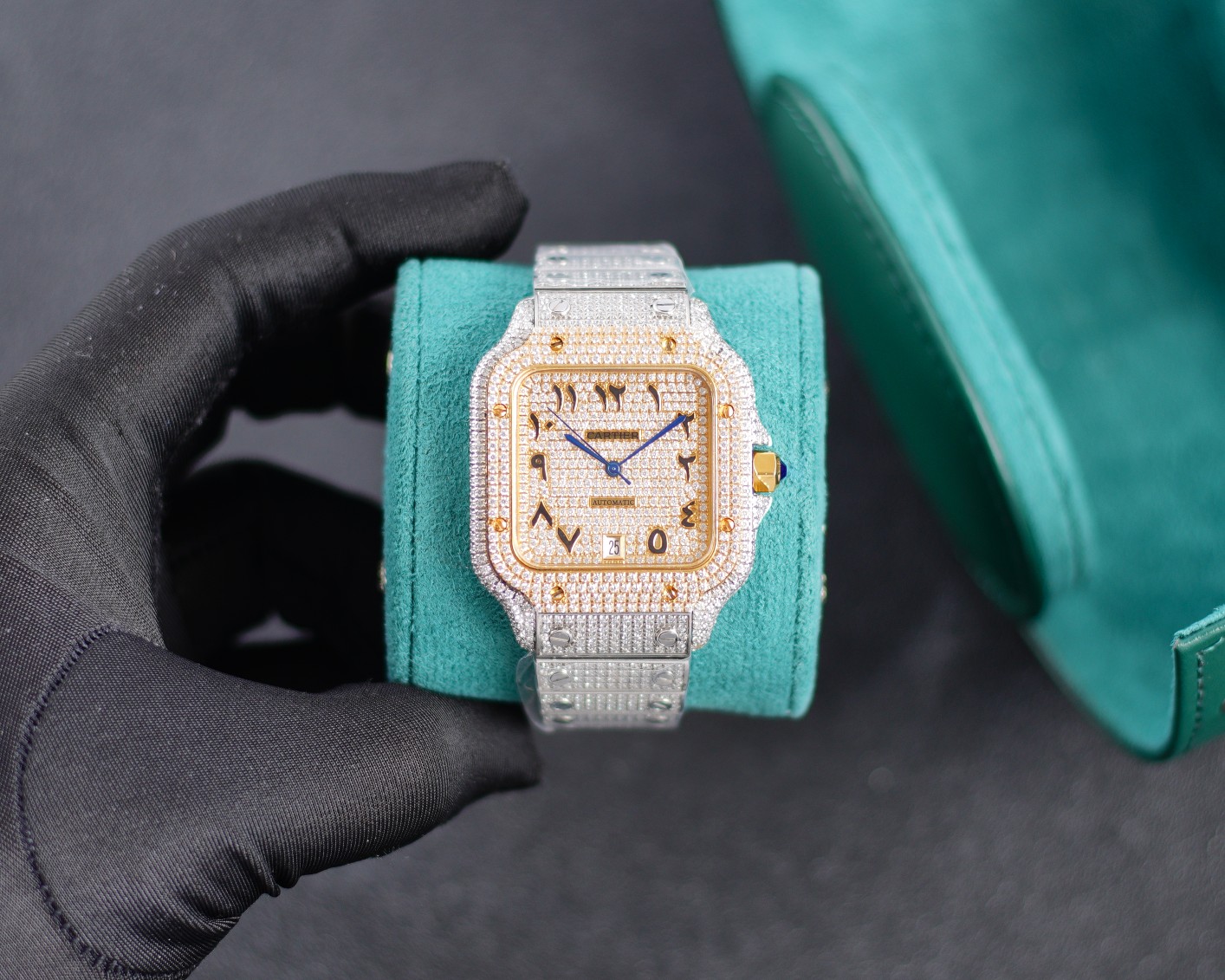 Cartier Santos - de - Cartier Luxury Watch, 39.8mm Stainless Steel Case with Full Diamond Setting, Automatic Movement, Stainless Steel Diamond - Set Bracelet (Special Numeral Dial)