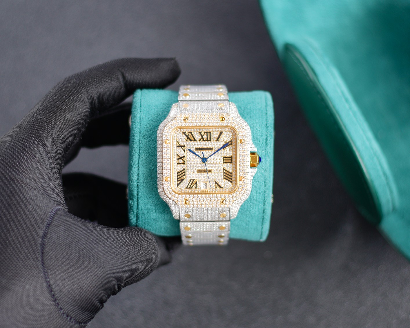 Cartier Santos - de - Cartier Luxury Watch, 39.8mm Stainless Steel & Yellow Gold Case with Full Diamond Setting, Automatic Movement, Stainless Steel & Yellow Gold Diamond - Set Bracelet