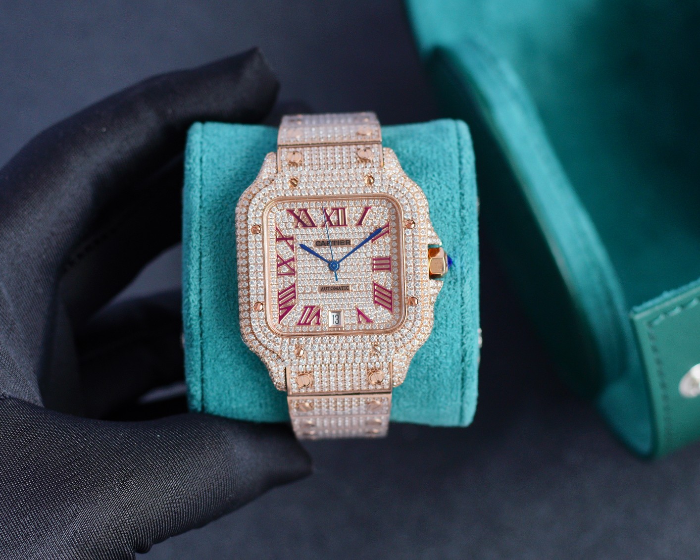 Cartier Santos - de - Cartier Luxury Watch, 39.8mm 18K Rose Gold Case with Diamond Setting, Automatic Movement, 18K Rose Gold Diamond - Set Bracelet