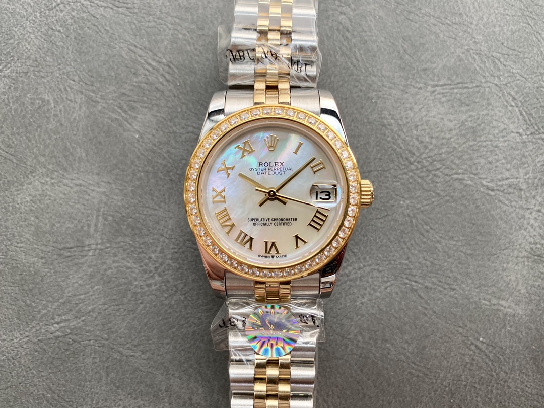 Rolex Datejust Luxury Watch, 31mm Stainless Steel & 18K Gold Case, Calibre 2235 Movement, Two - Tone Jubilee Bracelet with Diamond Bezel and Mother - of - Pearl Dial