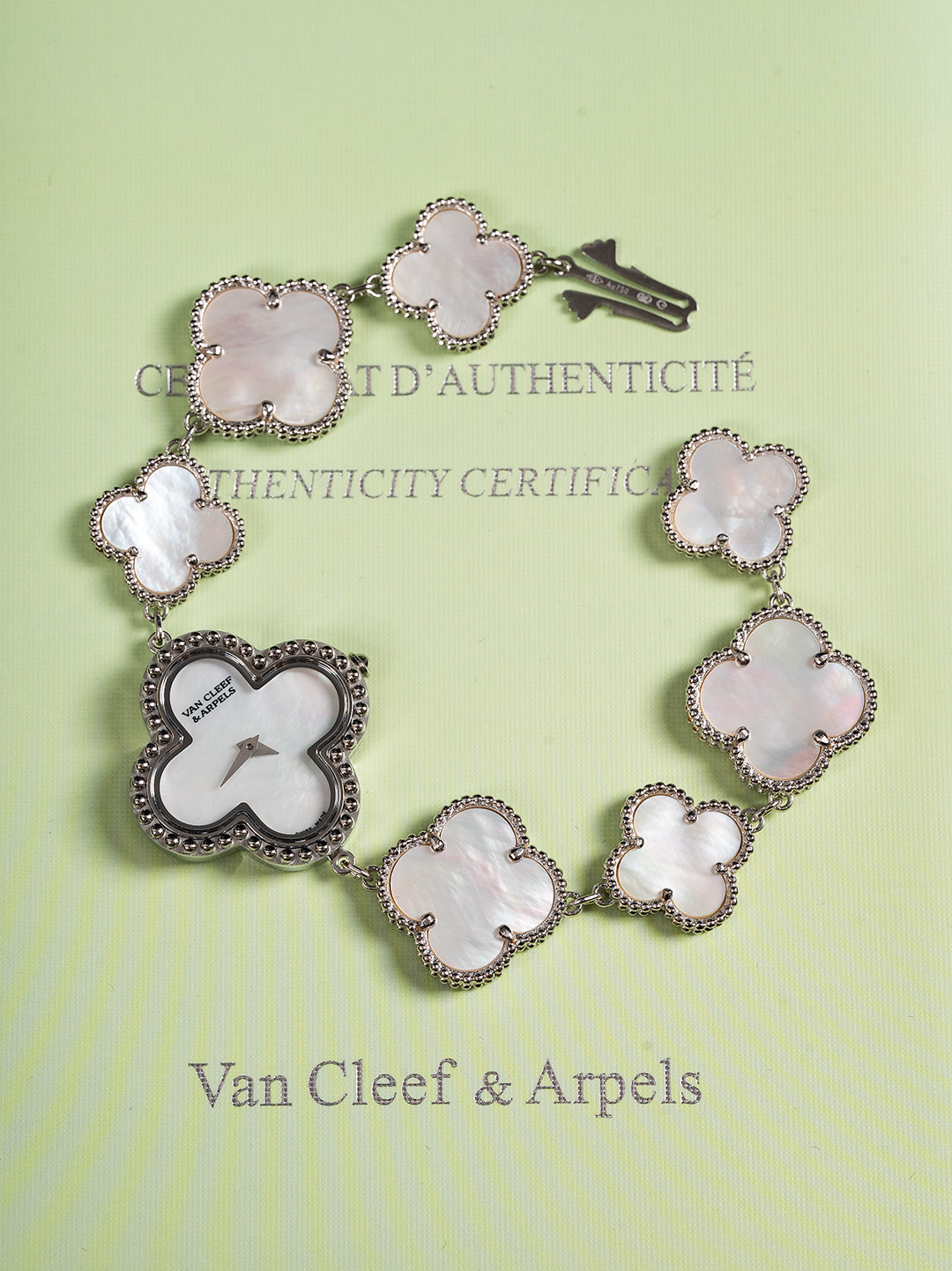Van Cleef & Arpels Alhambra Luxury Bracelet Watch, ~30mm Mother - of - Pearl Case, Quartz Movement