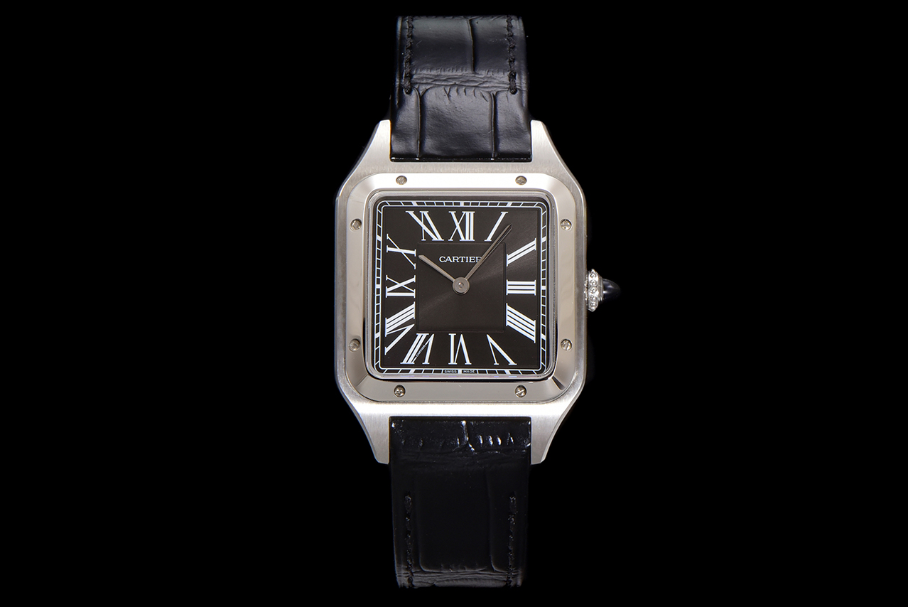 Cartier Santos Luxury Watch, 39.8mm Stainless Steel Case, Automatic Movement, Black Alligator Leather Strap