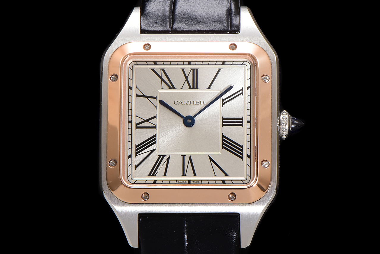 Cartier Santos - Dumont Luxury Watch, 39.8mm 18K Rose Gold & Stainless Steel Case, Calibre 1847 MC Movement, Black Alligator Leather Strap