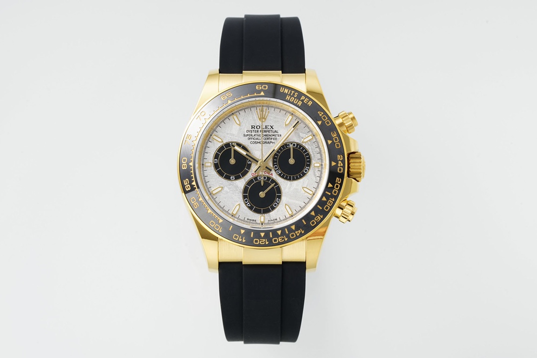 Rolex Cosmograph Daytona Luxury Watch, 40mm 18K Gold Case, Calibre 4130 Movement, Black Rubber Strap