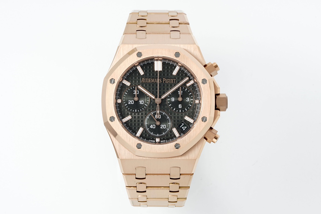 Audemars Piguet Royal Oak Chronograph Luxury Watch, 41mm 18K Rose Gold Case, Calibre 2385 Movement, Integrated 18K Rose Gold Bracelet
