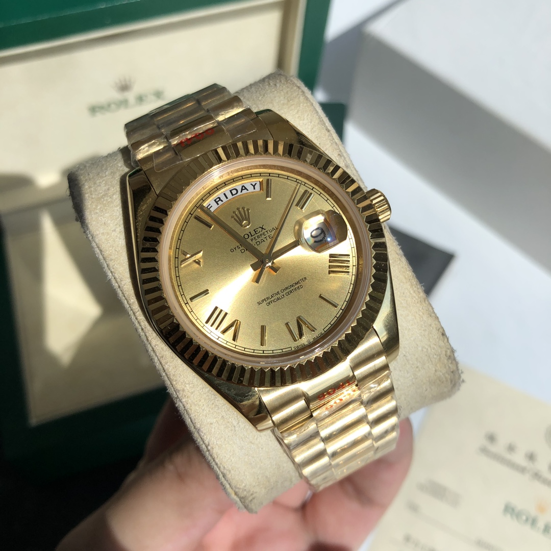 Rolex Oyster Perpetual Day - Date Luxury Watch, 41mm 18K Yellow Gold Case, Self - Winding Movement (Calibre 3255), 18K Yellow Gold President Bracelet