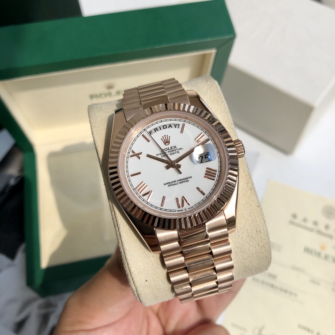 Rolex Oyster Perpetual Day - Date Luxury Watch, 41mm Everose Gold Case, Self - Winding Movement (Calibre 3255), Everose Gold President Bracelet