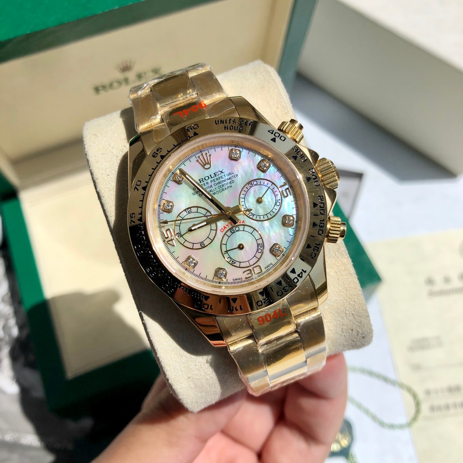 Rolex Daytona Chronograph Luxury Watch, 40mm 18K Yellow Gold Case, Caliber 4130 Movement, 18K Yellow Gold Oyster Bracelet
