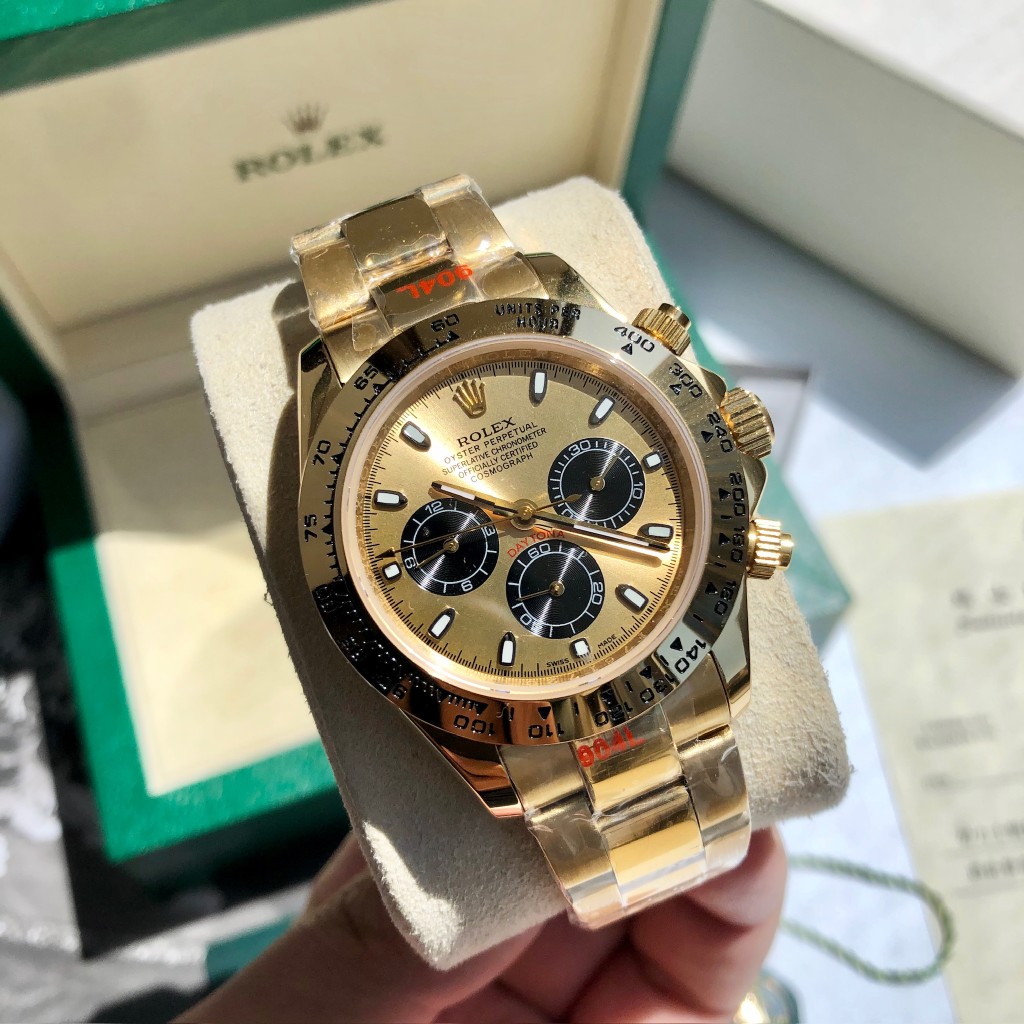 Rolex Daytona Chronograph Luxury Watch, 40mm 18K Yellow Gold Case, Caliber 4130 Movement, 18K Yellow Gold Oyster Bracelet