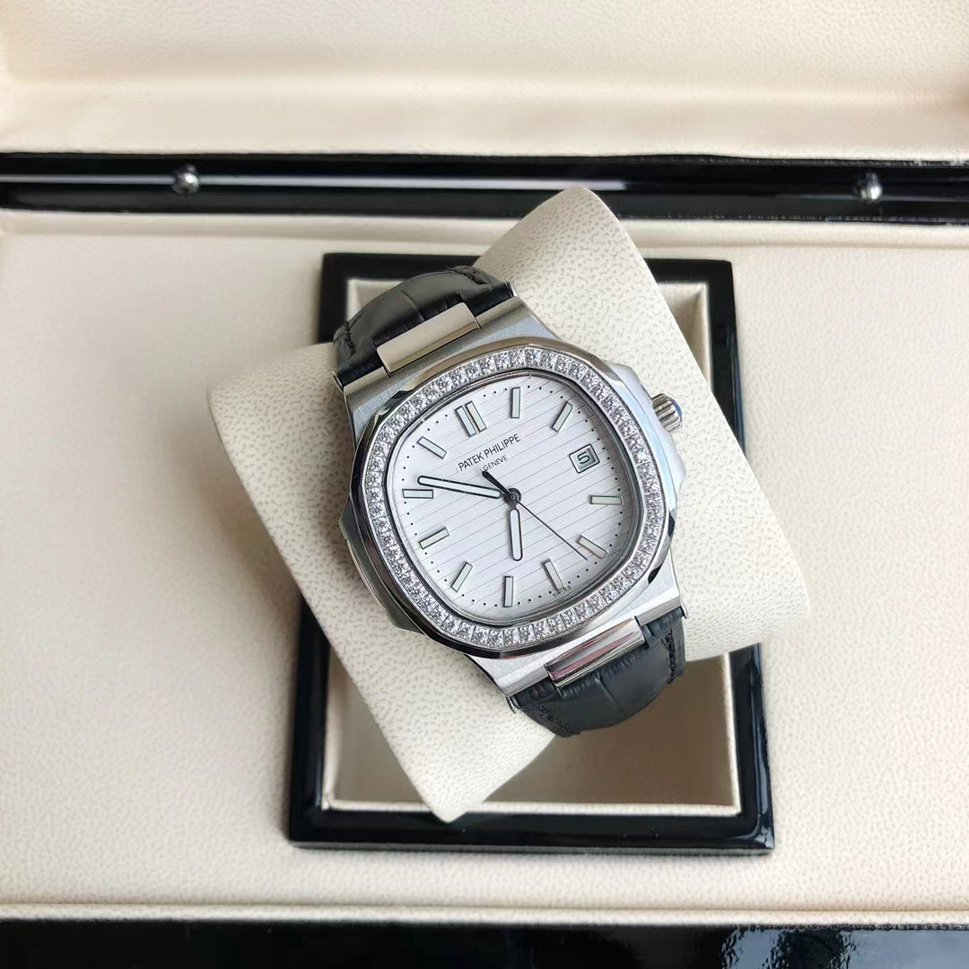 Patek Philippe Nautilus Diamond - Set Luxury Watch, 40mm Stainless Steel Case, Caliber 324 SC Movement, Black Alligator Leather Strap