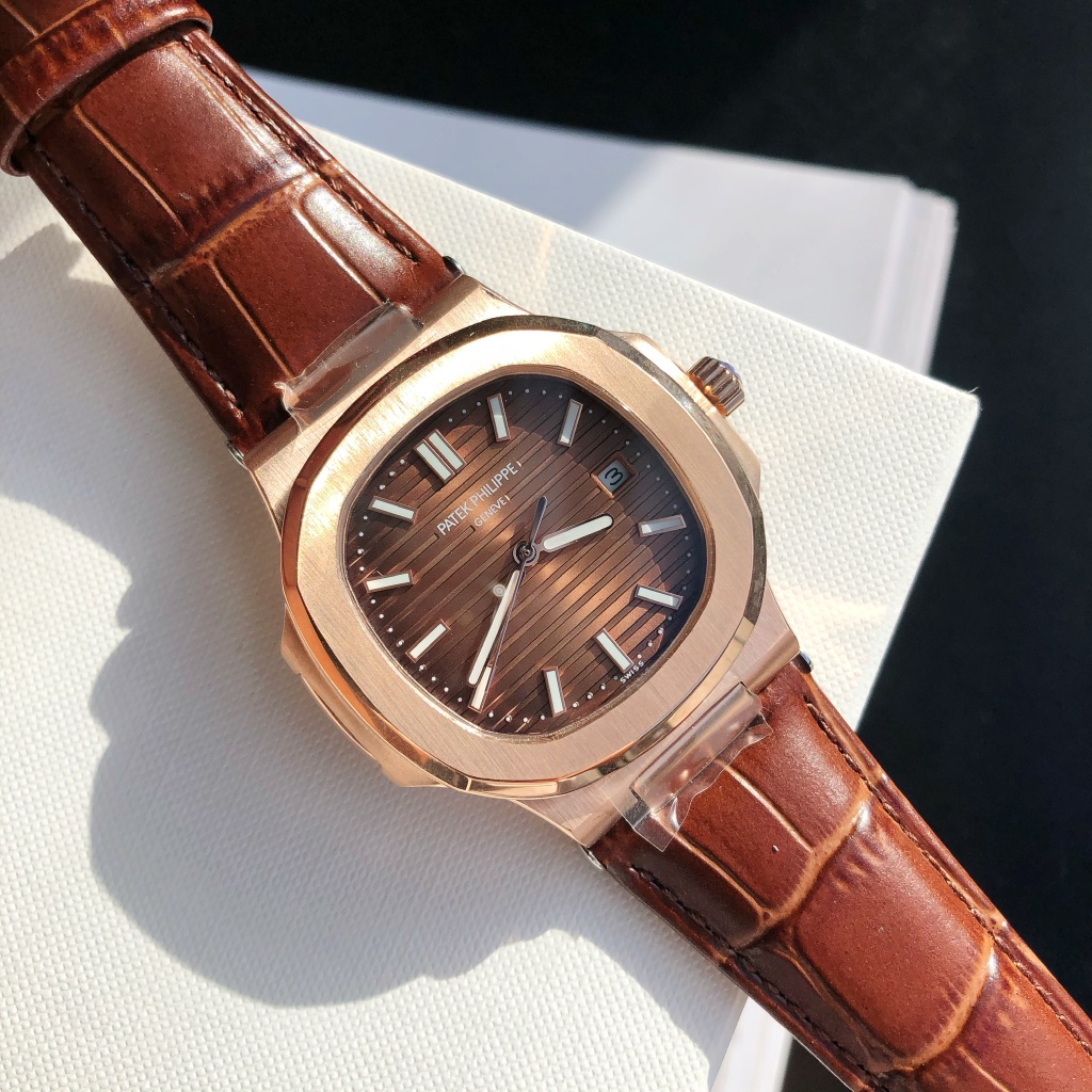 Patek Philippe Nautilus Luxury Watch, 40mm 18K Rose Gold Case, Caliber 324 SC Movement, Brown Alligator Leather Strap