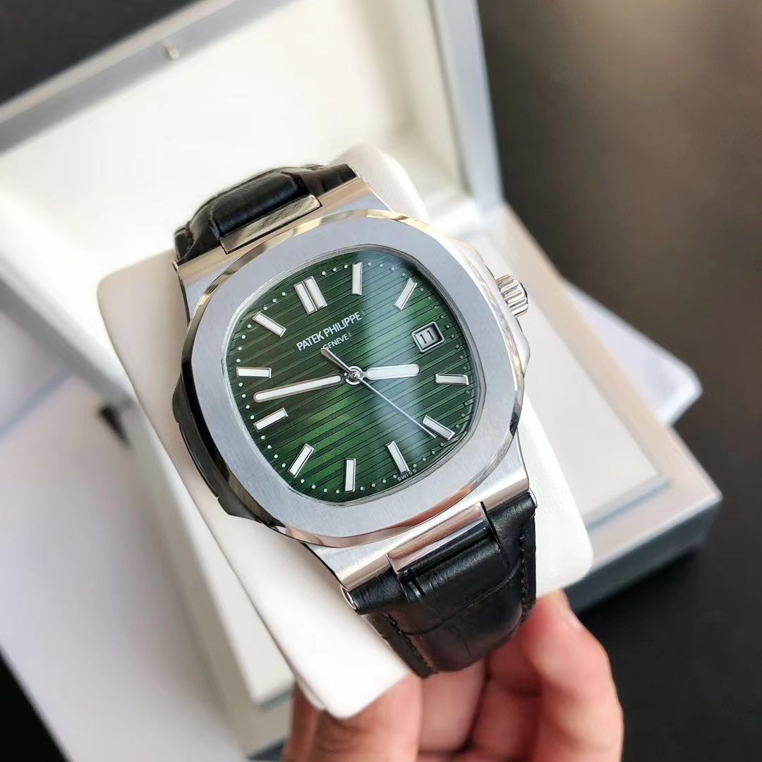 Patek Philippe Nautilus Luxury Watch, 40mm Stainless Steel Case, Caliber 324 SC Movement, Black Alligator Leather Strap