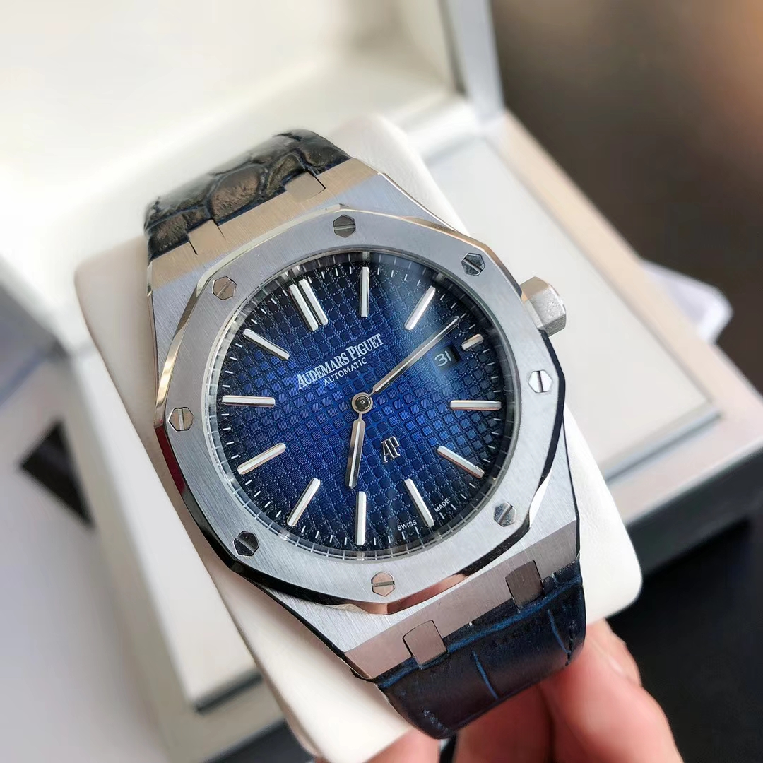 Audemars Piguet Royal Oak Luxury Watch, 41mm Stainless Steel Case, Caliber 4302 Movement, Black Alligator Leather Strap