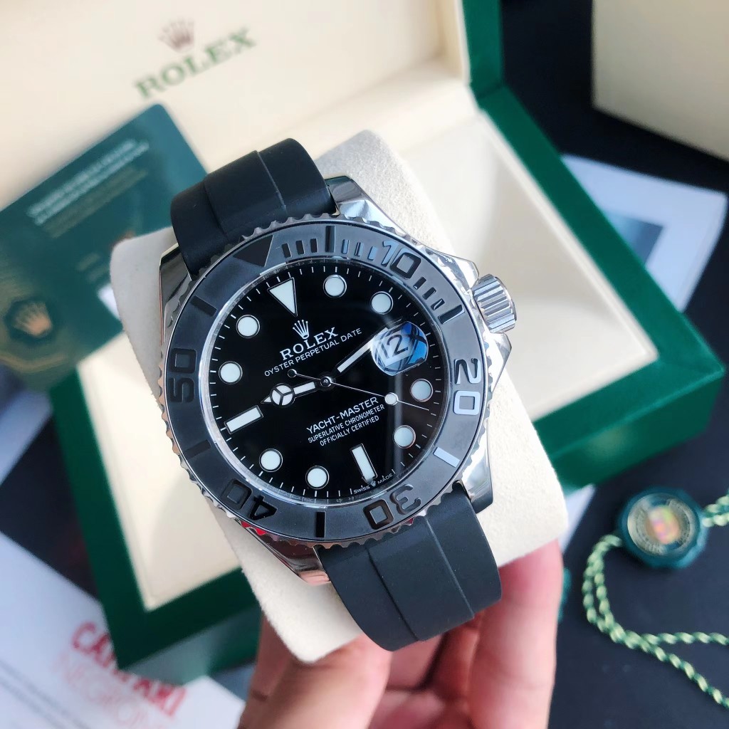 Rolex Yacht-Master Luxury Watch, 40mm Stainless Steel Case, Caliber 3235 Movement, Black Rubber Strap