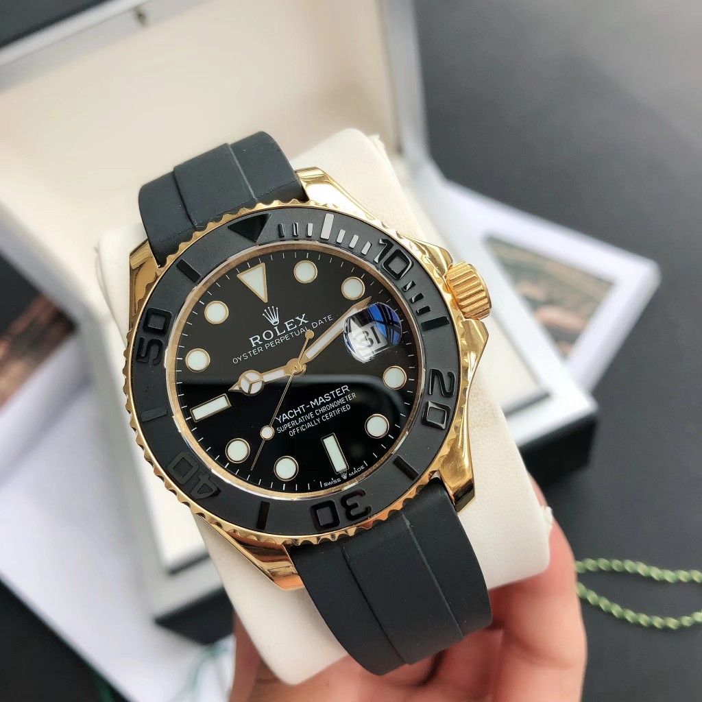 Rolex Yacht-Master Luxury Watch, 40mm 18K Yellow Gold Case, Caliber 3235 Movement, Black Rubber Strap