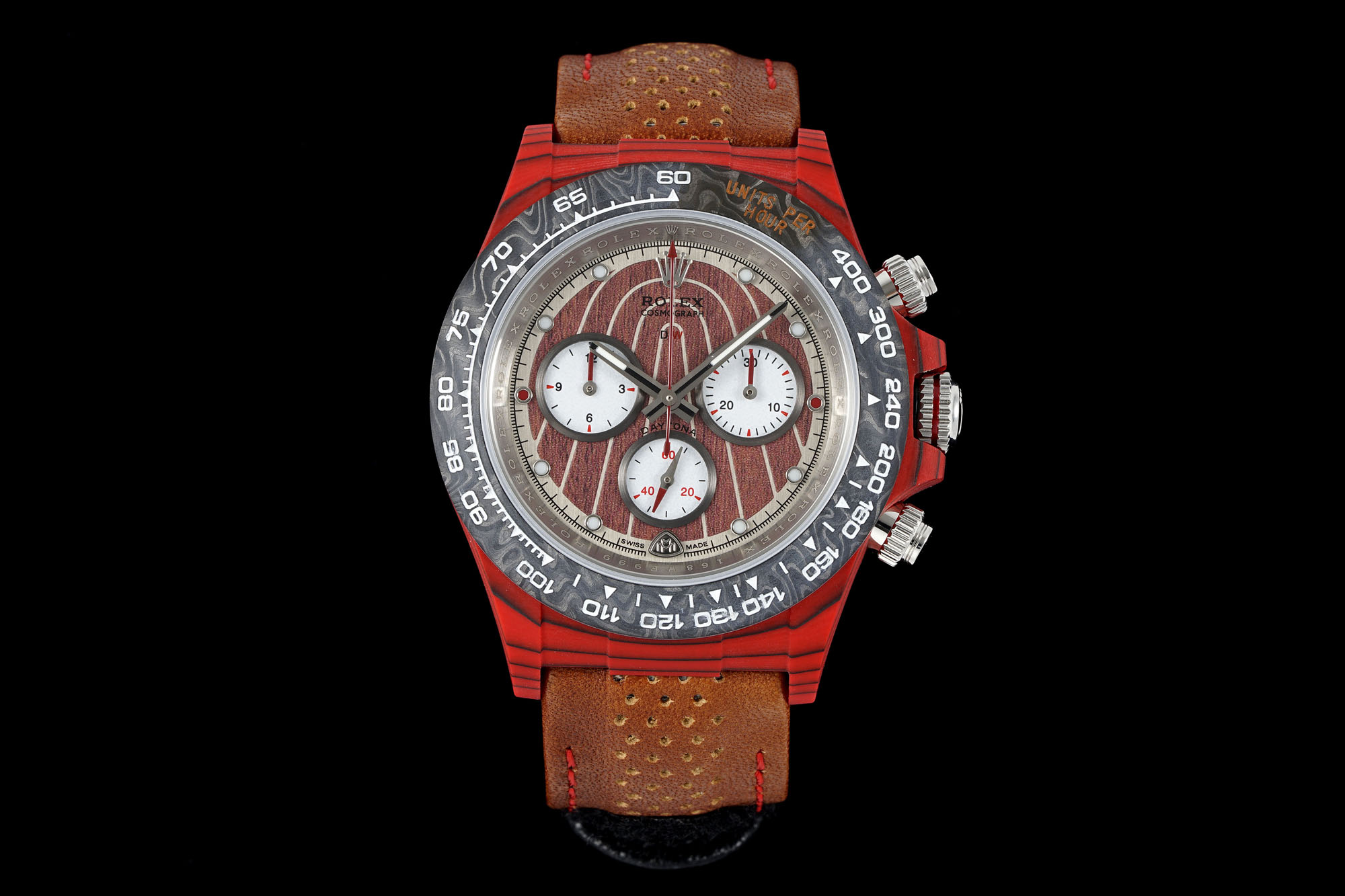 Rolex Designa Individual Limited Edition Tribute to Daytona Watch, 40mm Red Carboquartz Case, Chronograph Movement, Brown Leather Strap