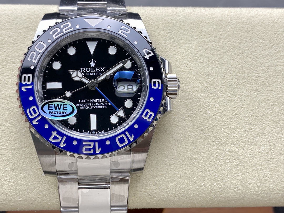 Rolex GMT - Master II Luxury Dual - Time Watch, 40mm Stainless Steel Case, Calibre 3285 Automatic Movement, Stainless Steel Strap