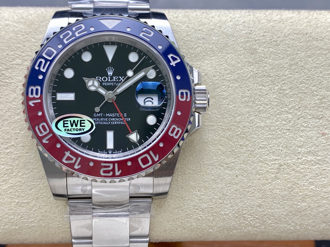 Rolex GMT - Master II Luxury Dual - Time Watch, 40mm Stainless Steel Case, Calibre 3285 Automatic Movement, Stainless Steel Strap