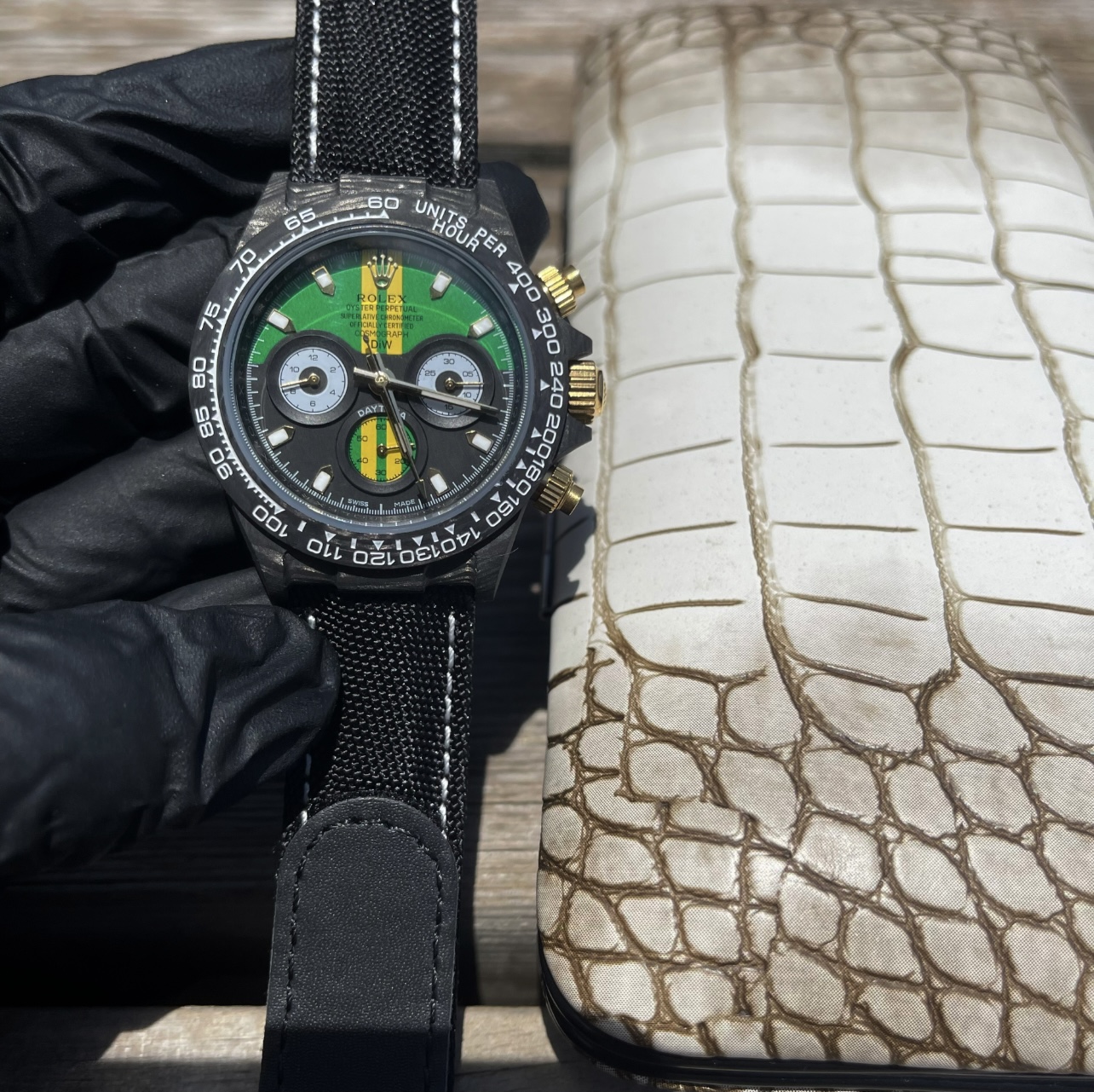 Rolex Daytona Luxury Chronograph Watch, 40mm Special Material Case, Calibre 4130 Automatic Movement, Blue & Black Fabric - Leather Strap