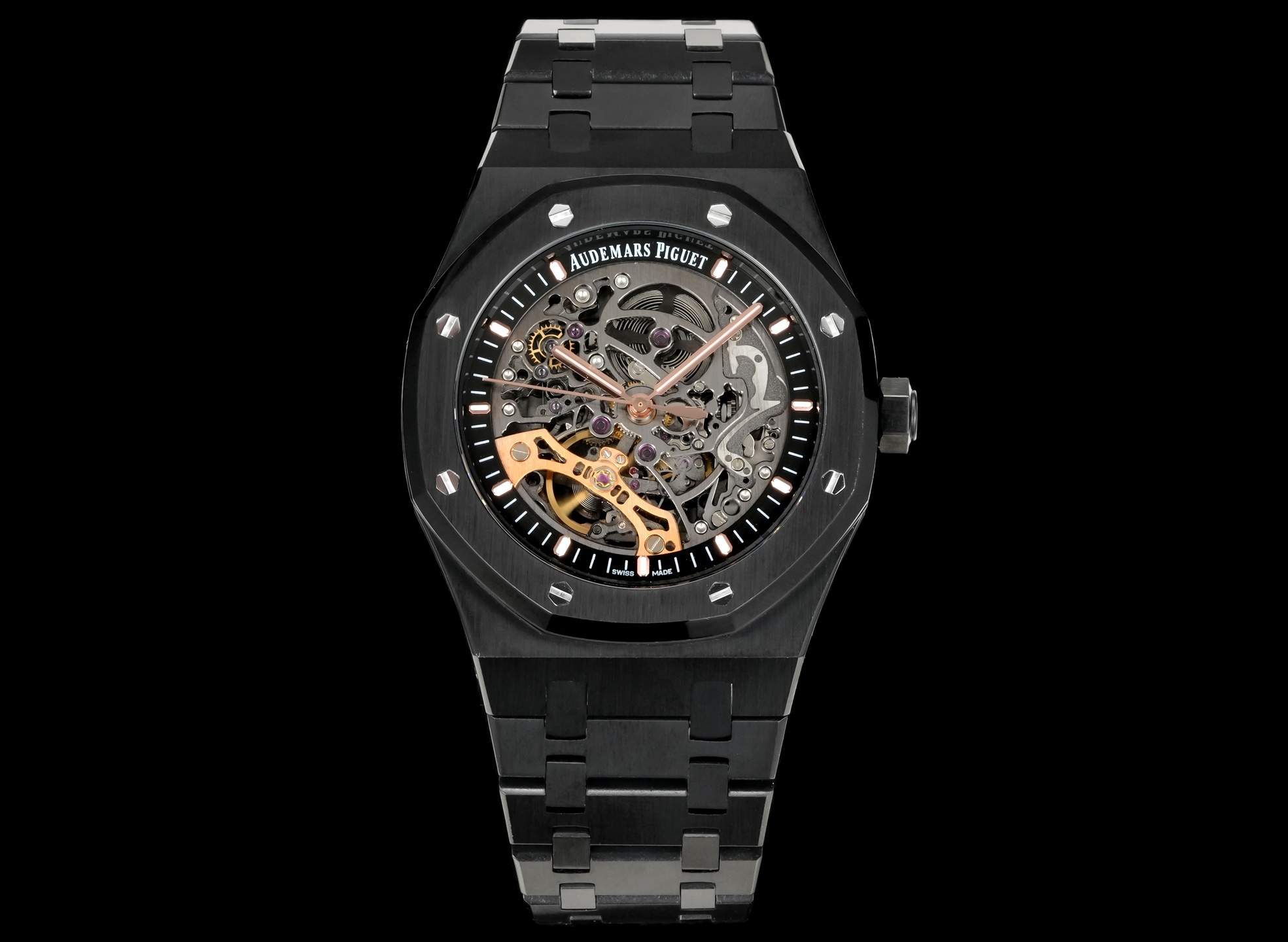 Audemars Piguet Royal Oak Skeleton Luxury Watch, 41mm Black Ceramic Case, Caliber 3132 Automatic Movement, Black Ceramic Strap