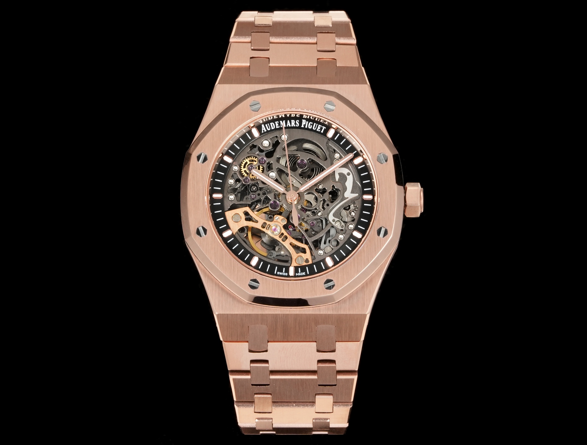 Audemars Piguet Royal Oak Skeleton Luxury Watch, 41mm Rose Gold Case, Caliber 3132 Automatic Movement, Rose Gold Strap