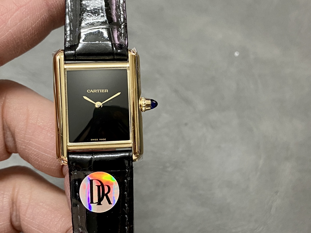 Cartier Tank Women's Watch, Square 18K Yellow Gold Case (Approx. 22×29mm), Quartz Movement, Black Alligator Leather Strap