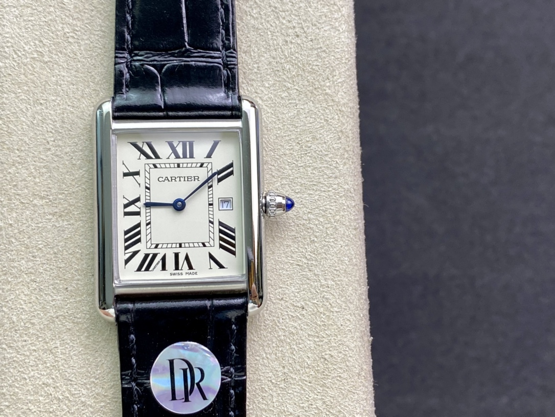 Cartier Tank Women's Watch, Square Stainless Steel Case (Approx. 27×35mm), Quartz Movement, Black Alligator Leather Strap