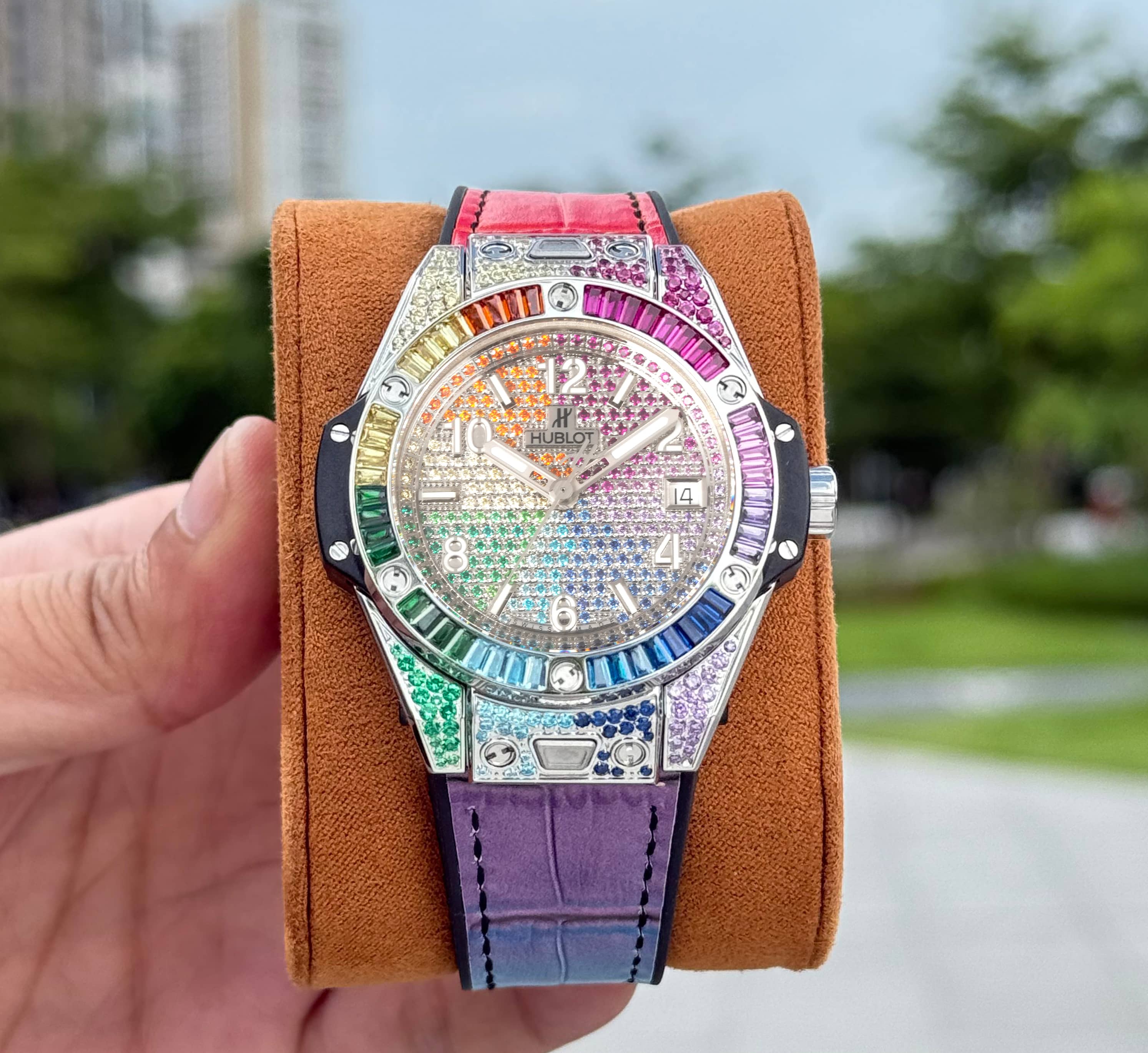 Hublot Big Bang ~42mm Titanium & Rainbow Gem-Set Automatic Watch (Caliber HUB4700)