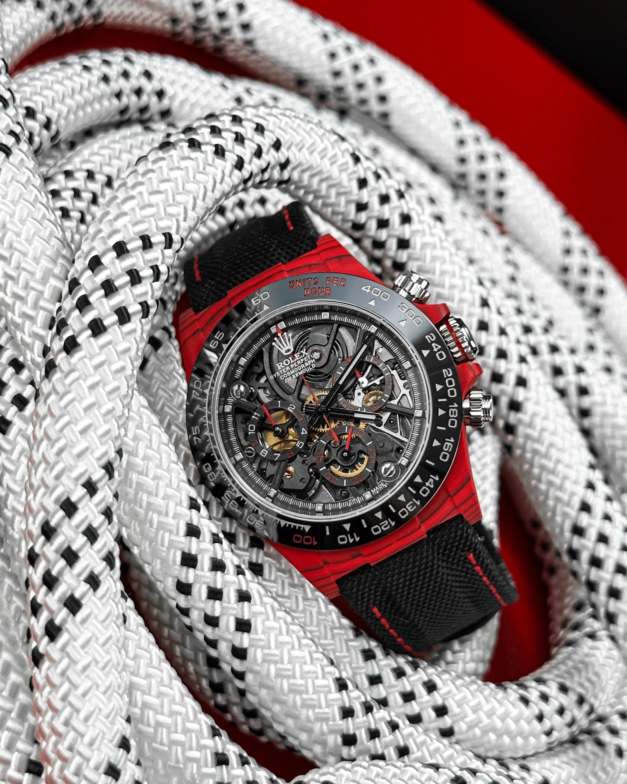 Rolex Daytona-Inspired ~40mm Skeletonized Red/Black Ceramic Automatic Chronograph Watch (Caliber 4130)