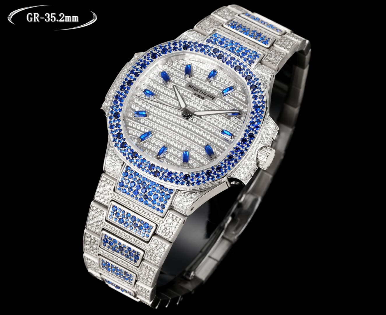Patek Philippe Nautilus-Inspired ~35.2mm White Gold Diamond & Sapphire-Set Automatic Watch (Caliber 324 S C)