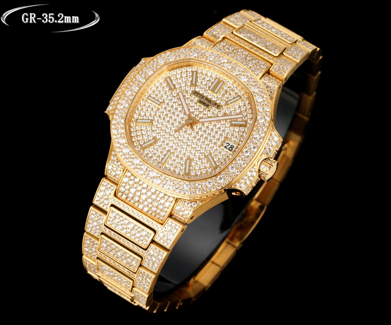 Patek Philippe Nautilus-Inspired ~35.2mm 18K Yellow Gold Diamond-Set Automatic Watch (Caliber 324 S C)