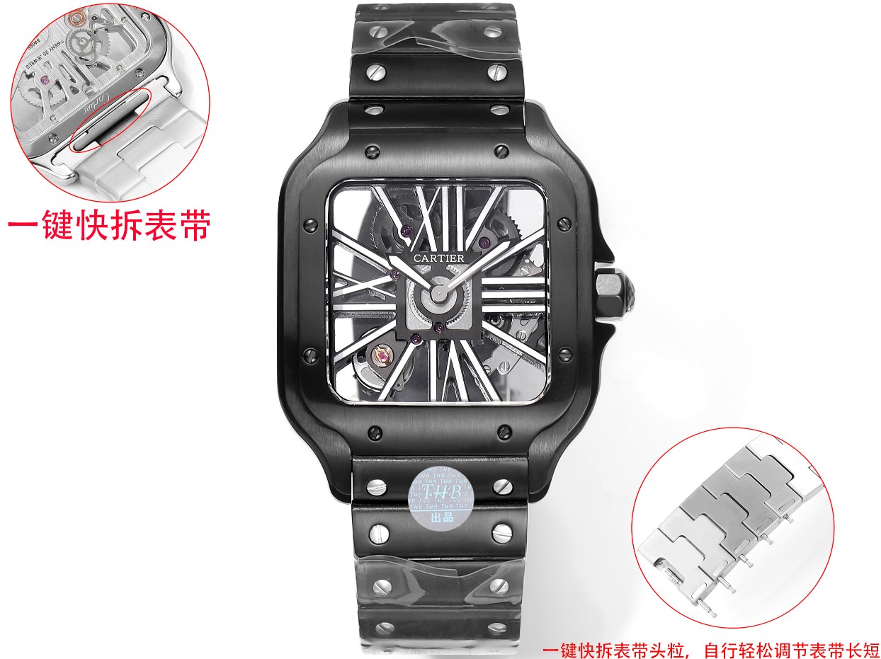 Cartier Santos Skeleton ~39.8mm x 39.8mm Black PVD-Coated Stainless Steel Automatic Watch (Caliber 9611 MC)