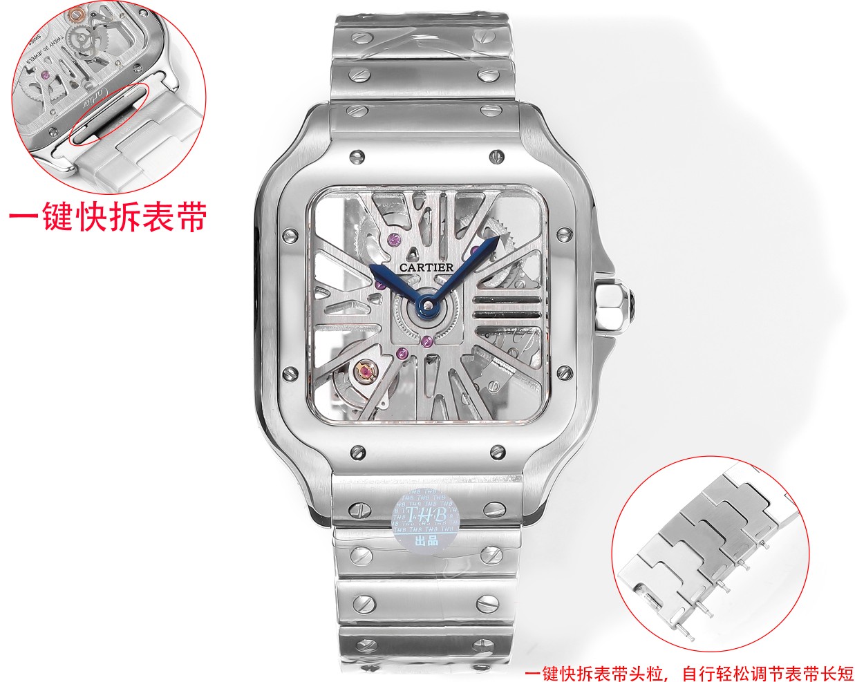 Cartier Santos Skeleton ~39.8mm x 39.8mm Stainless Steel Automatic Watch (Caliber 9611 MC)