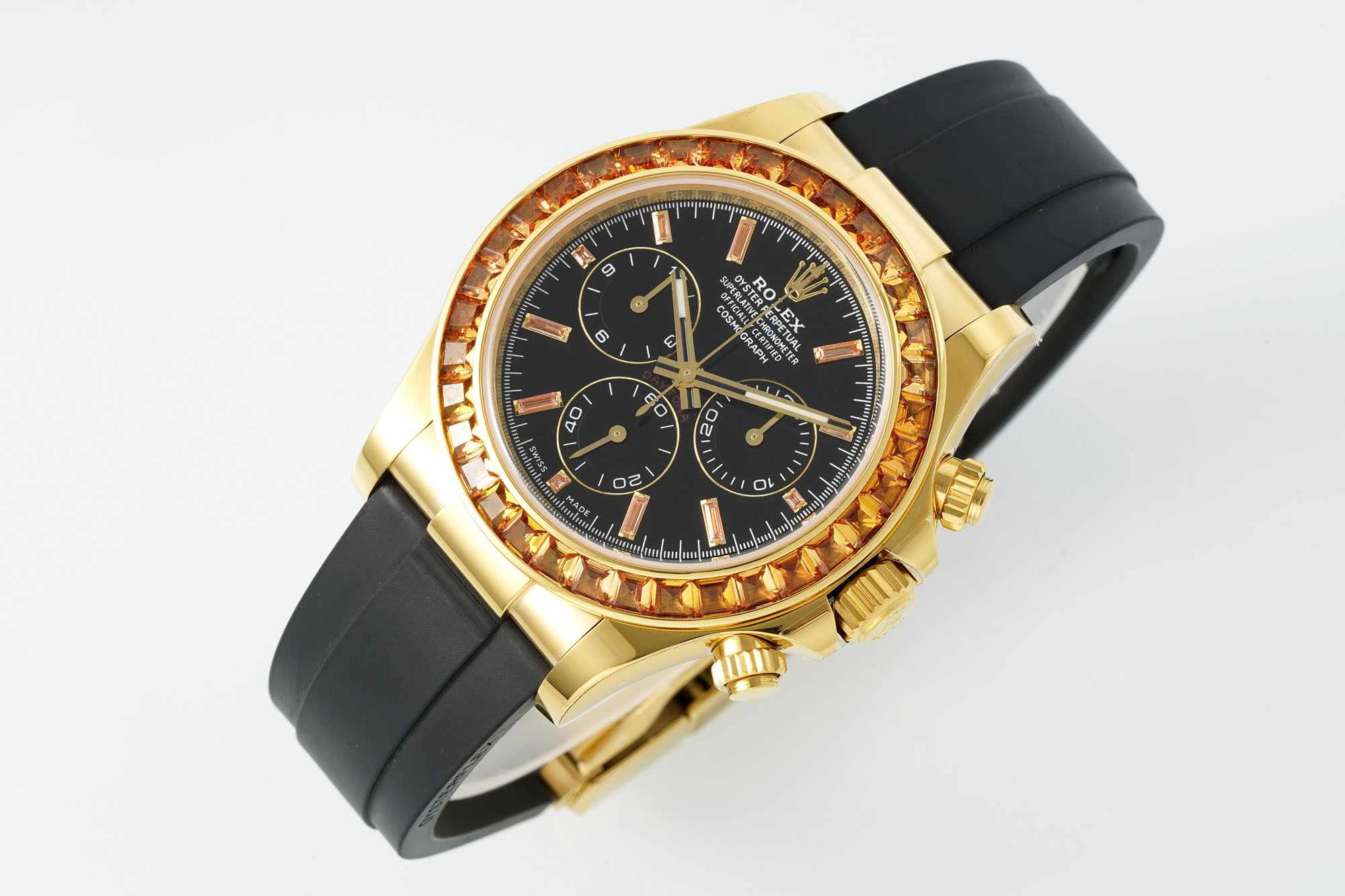 Rolex Cosmograph Daytona ~40mm 18K Yellow Gold Orange Gem-Set Automatic Chronograph Watch (Caliber 4130)