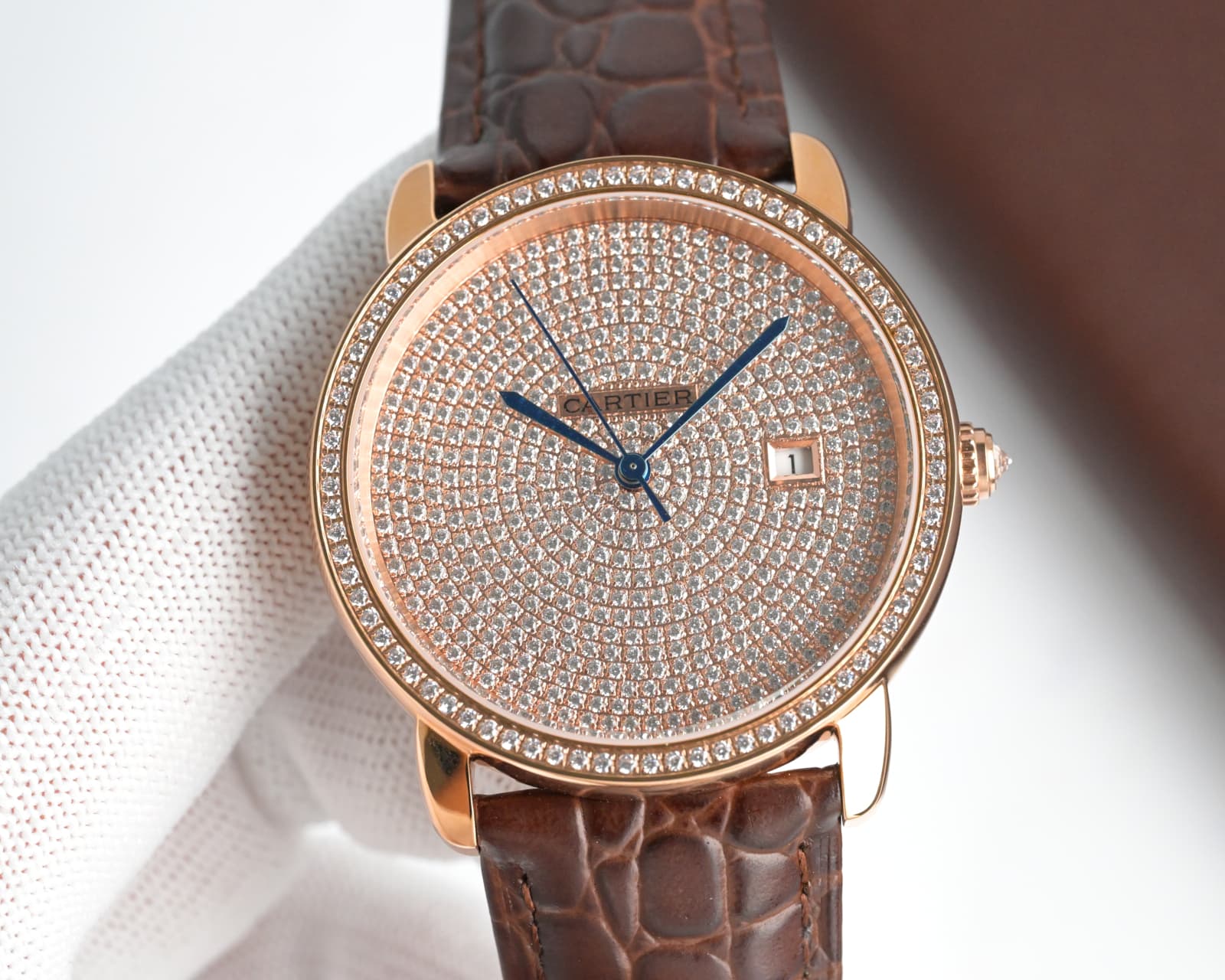 Cartier Ronde de Cartier ~40mm 18K Rose Gold-Plated Stainless Steel Diamond-Set Automatic Watch (Caliber 049)