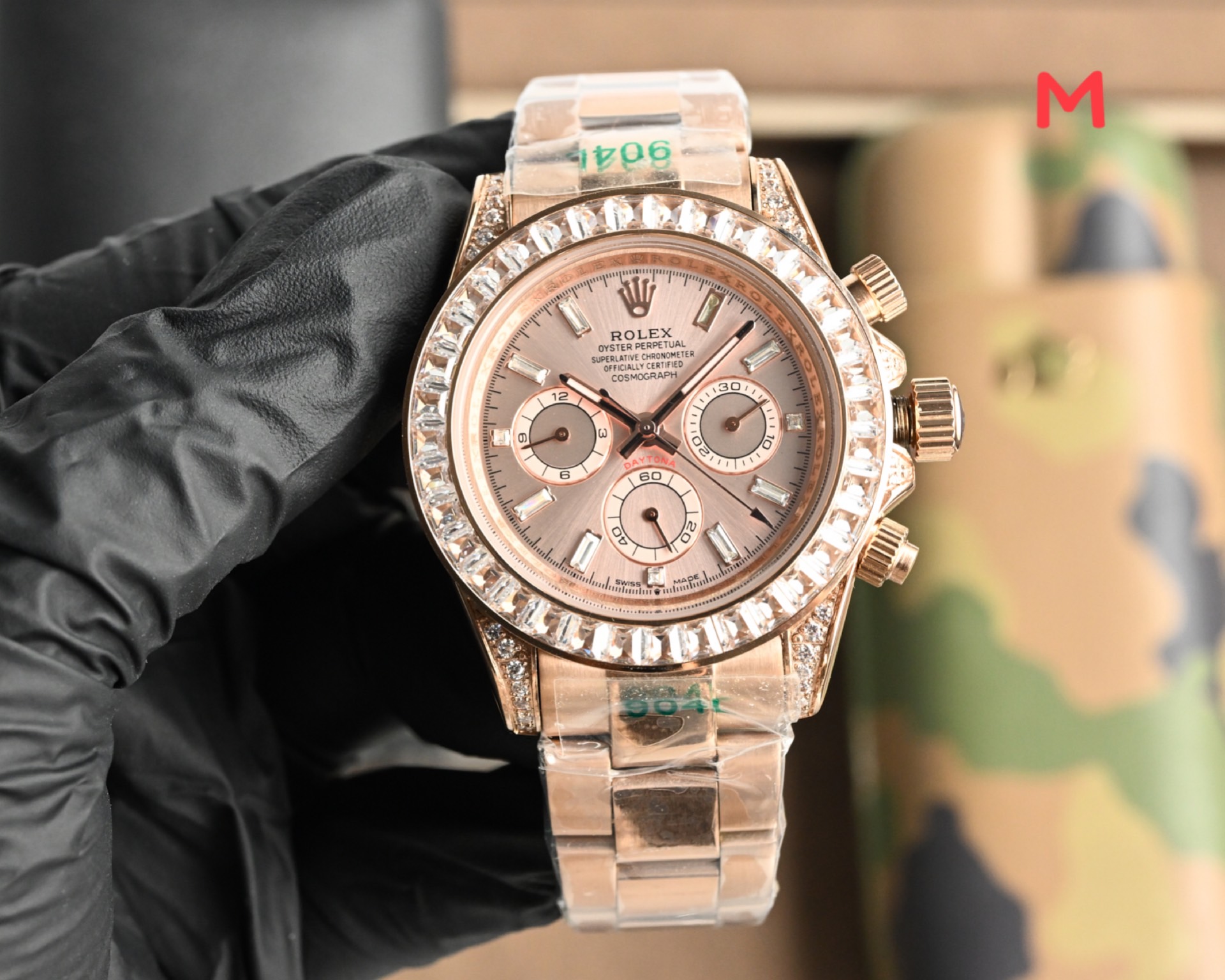 Rolex Daytona-Style ~40mm 18K Yellow Gold Diamond-Set Automatic Watch (Caliber 4130)