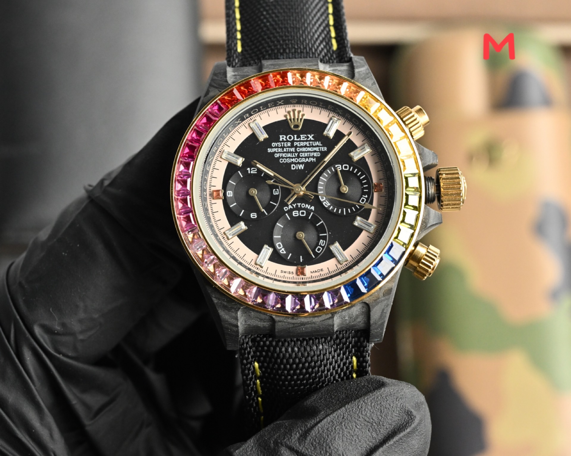 Rolex Daytona-Style ~40mm Carbon Fiber Chronograph Watch (Caliber 4130)