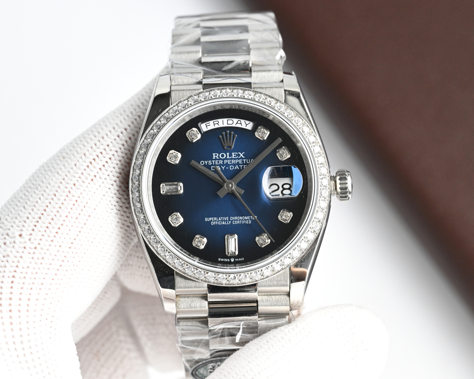 Rolex Day-Date 36mm Diamond-Set Stainless Steel Automatic Watch (Caliber 3255)