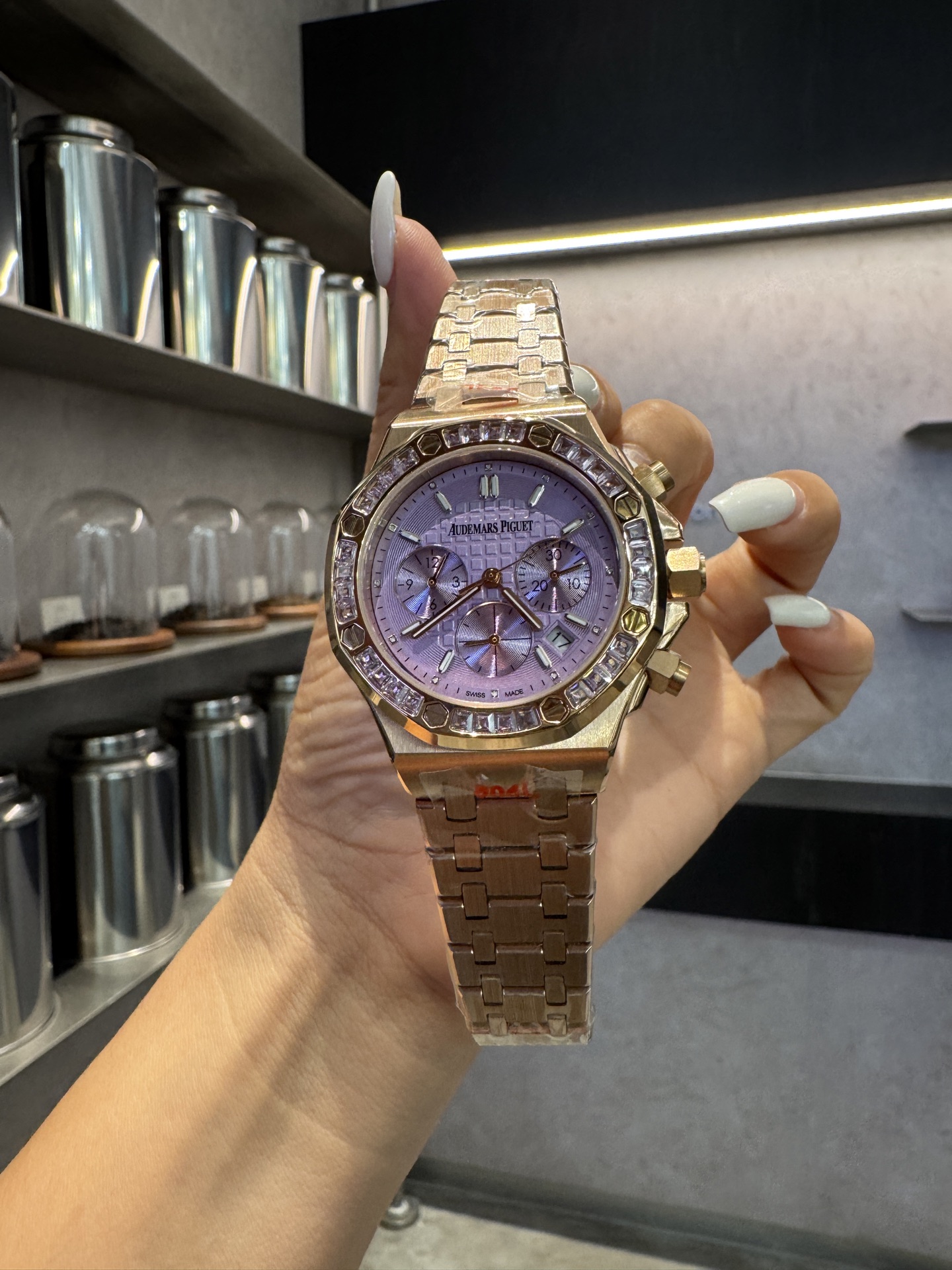 Audemars Piguet Royal Oak Chronograph ~37mm Rose Gold Pink Diamond-Set Automatic Watch (Caliber 2385)
