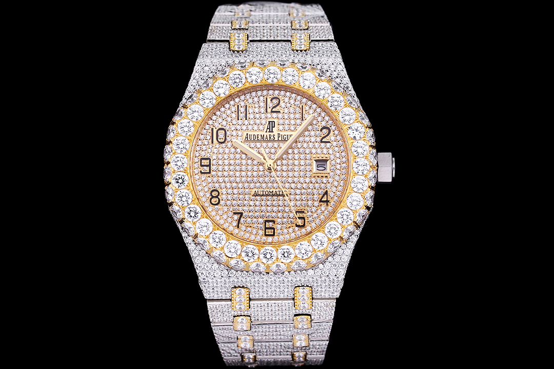 Audemars Piguet Royal Oak 41mm Watch, Two-Tone (Stainless Steel & Gold) Case with Full Diamond Setting, Diamond-Paved Dial with Gold Numerals, Two-Tone Diamond-Set Bracelet - Automatic Movement