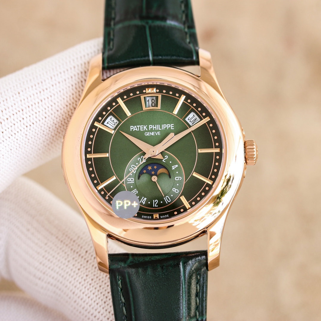 Patek Philippe Annual Calendar 40mm Watch with Green Dial, Rose Gold Case & Green Alligator Strap - Automatic Movement