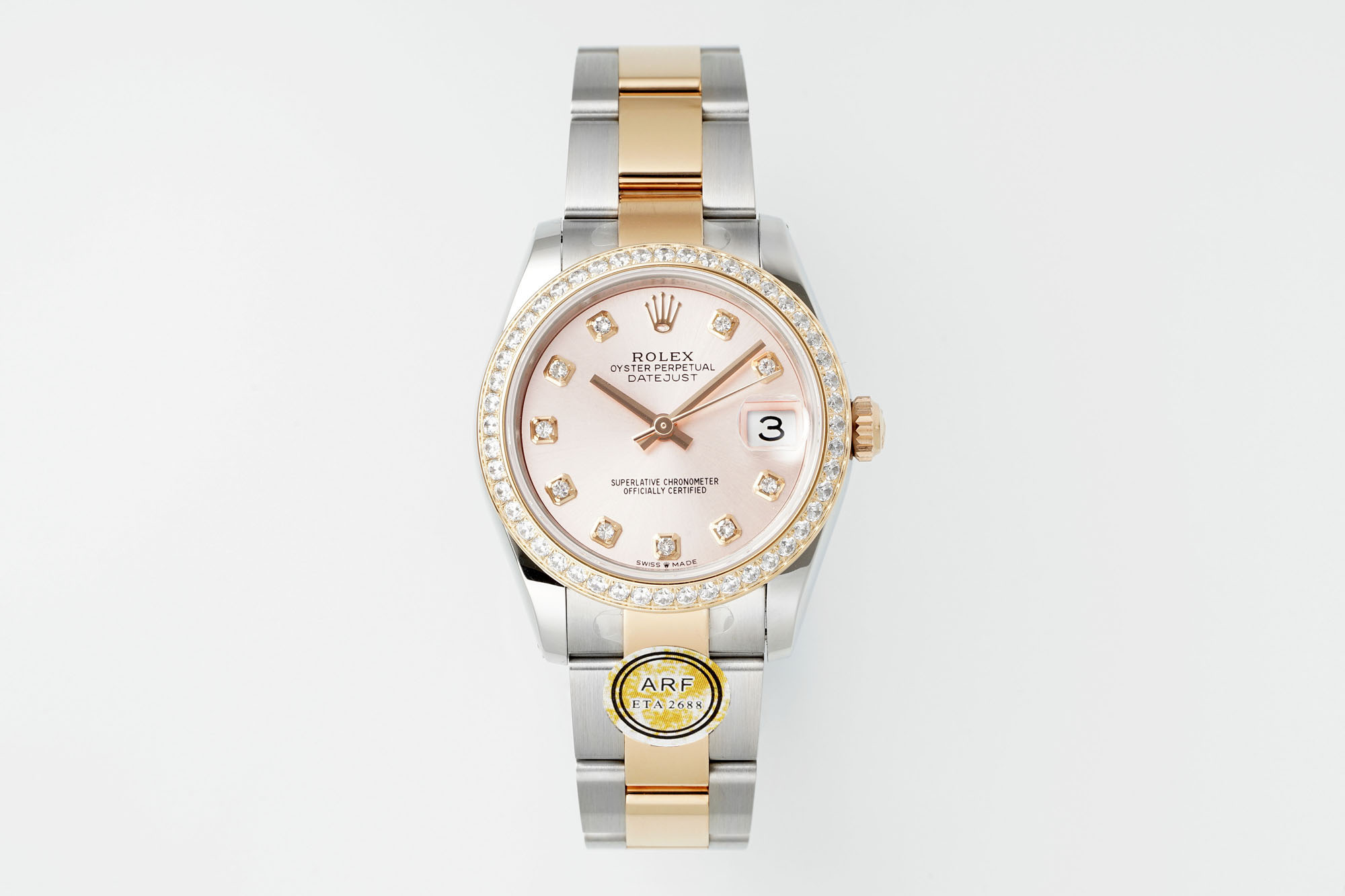 Rolex Datejust 31mm Watch with Pink Diamond Dial, Diamond-Set Bezel, Two-Tone (Stainless Steel & Rose Gold) Oyster Bracelet - ETA 2688 Movement