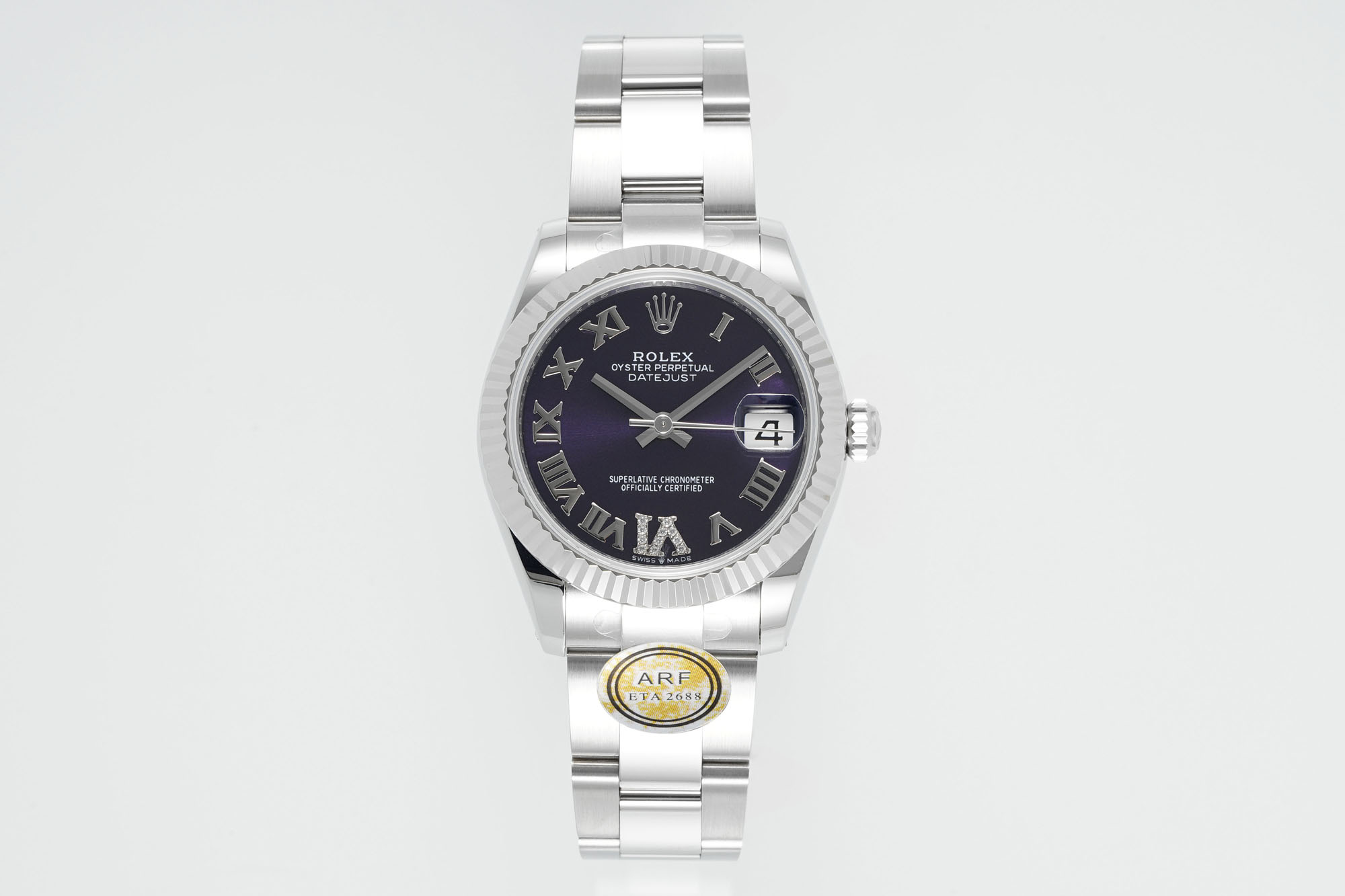 Rolex Datejust Dark Purple Roman Dial Diamond - Set Stainless Steel Watch, 31mm, ETA 2688 Movement