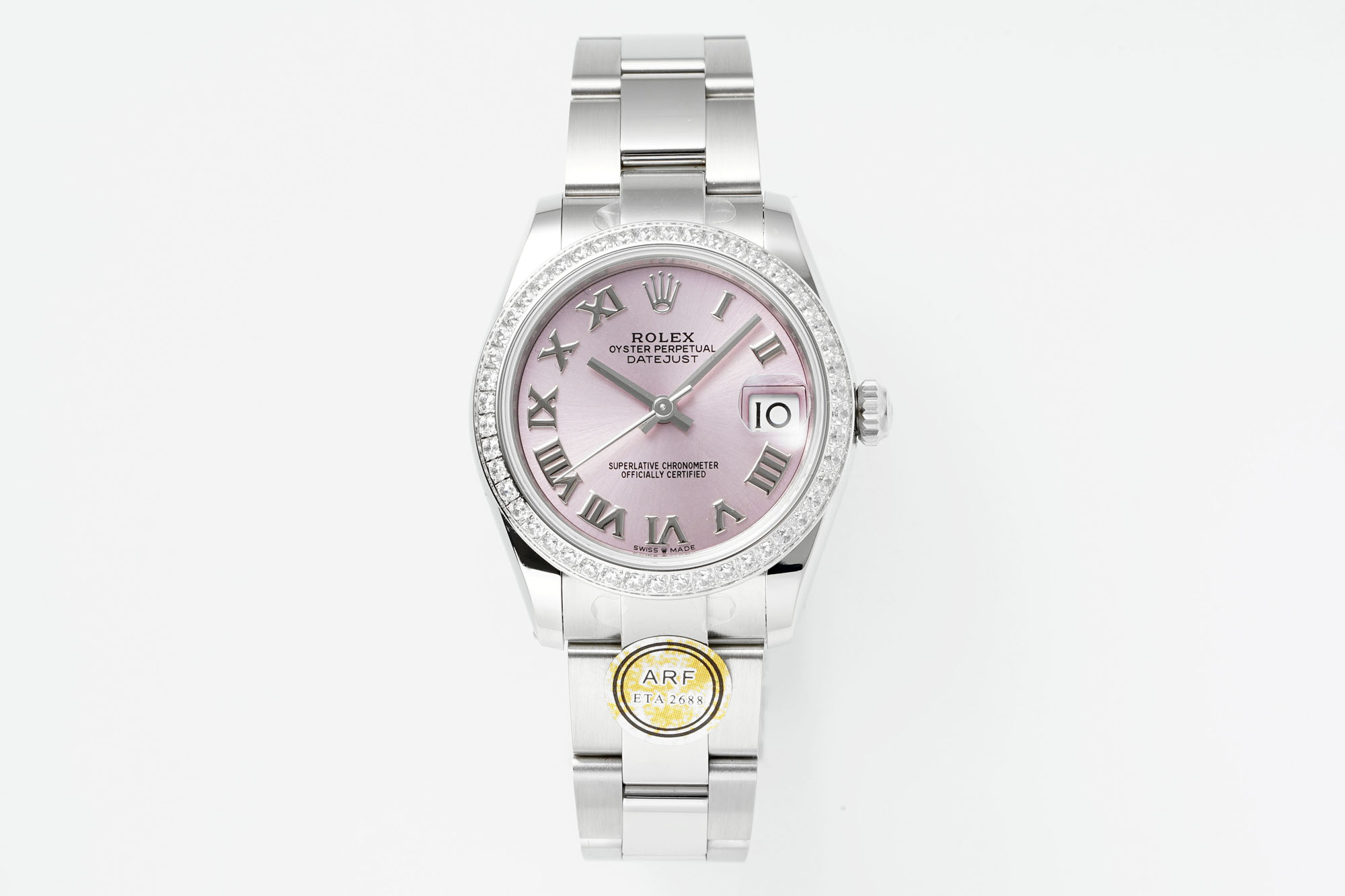 Rolex Datejust Pink Roman Dial Diamond - Set Bezel Stainless Steel Watch, 31mm, ETA 2688 Movement