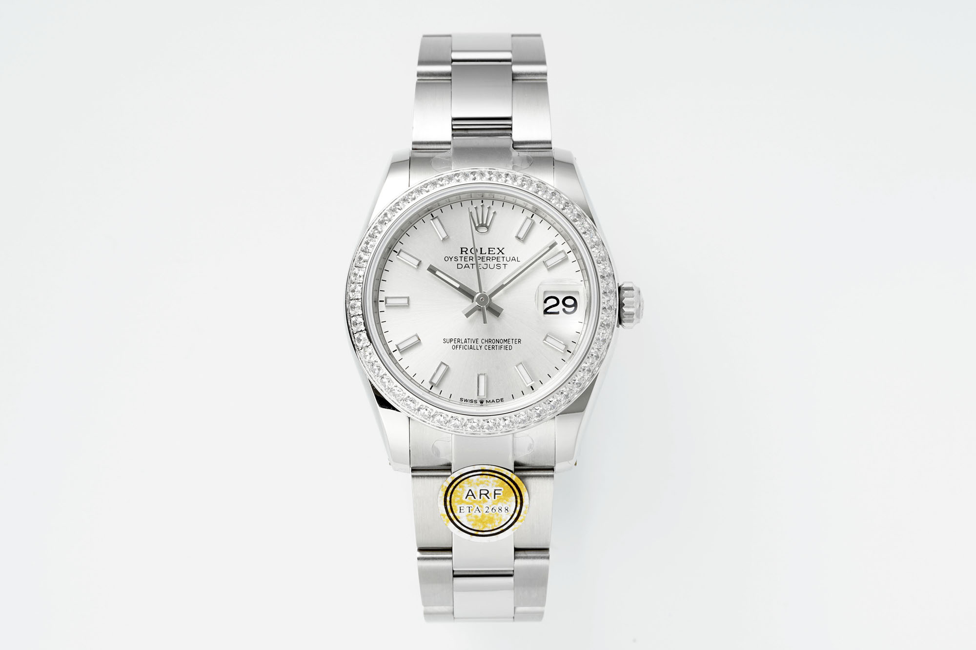Rolex Datejust Silver Dial Diamond - Set Bezel Stainless Steel Watch, 31mm, ETA 2688 Movement