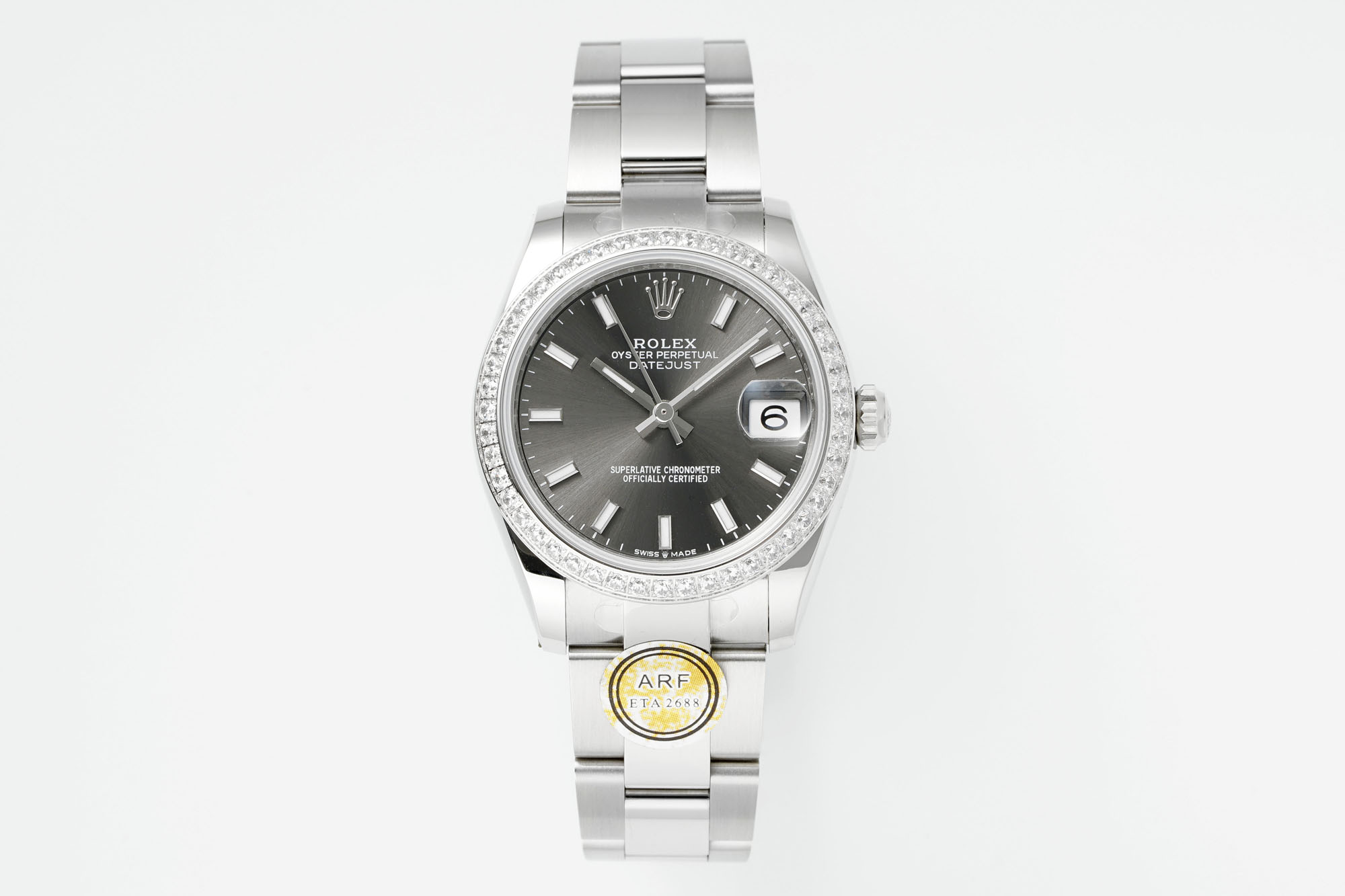 Rolex Datejust Dark Grey Dial Diamond - Set Bezel Stainless Steel Watch, 31mm, ETA 2688 Movement